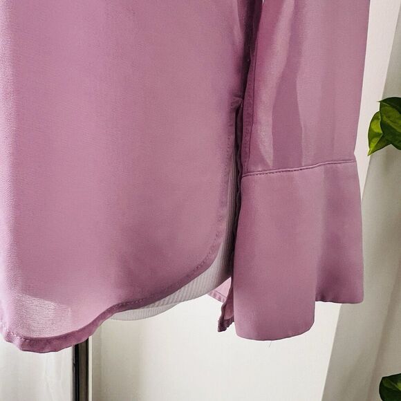 Nanette Lepore Lavender Purple Lilac Chiffon Button Down Blouse Romantic Size XS - Picture 4 of 8